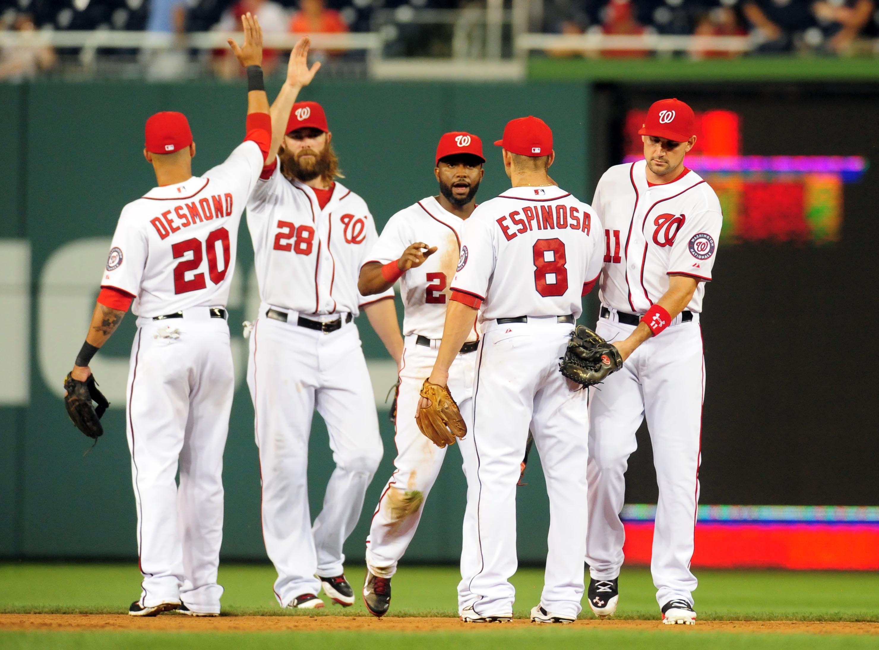 Washington Nationals' Anthony Rendon is congressman adulated after hitting  a two-run home run during the sixth inning of Game 6 of the baseball World  Series against the Houston Astros Tuesday, Oct. 29