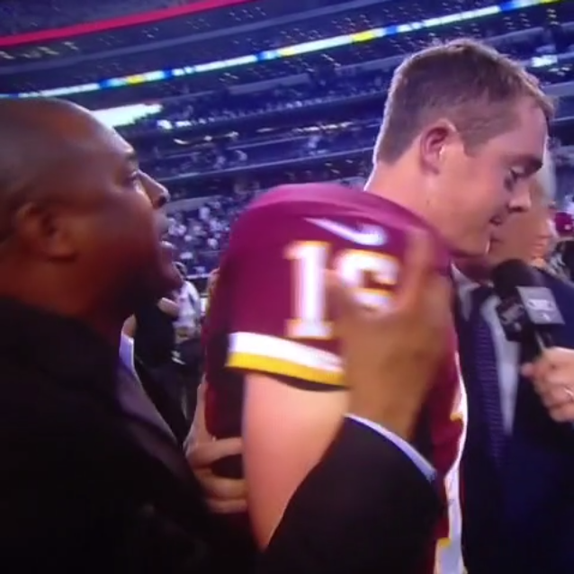 Redskins PR guy forcibly stops Colt McCoy from doing ESPN interview 