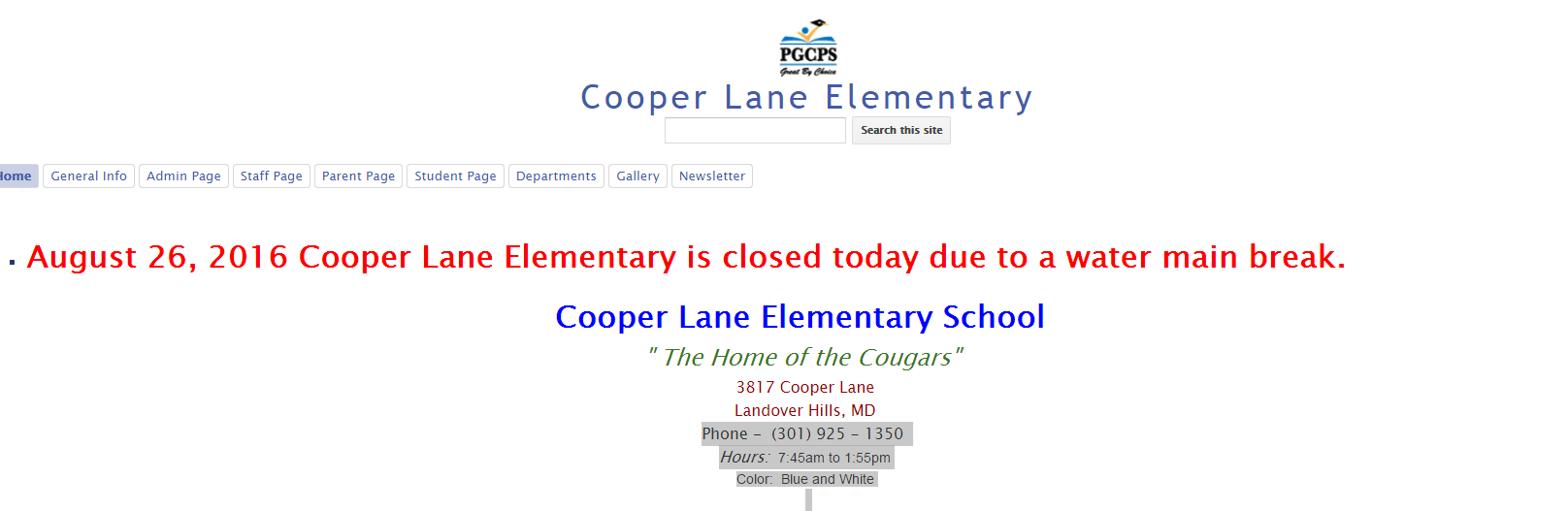 Cooper Lane Elementary closed due to water main break