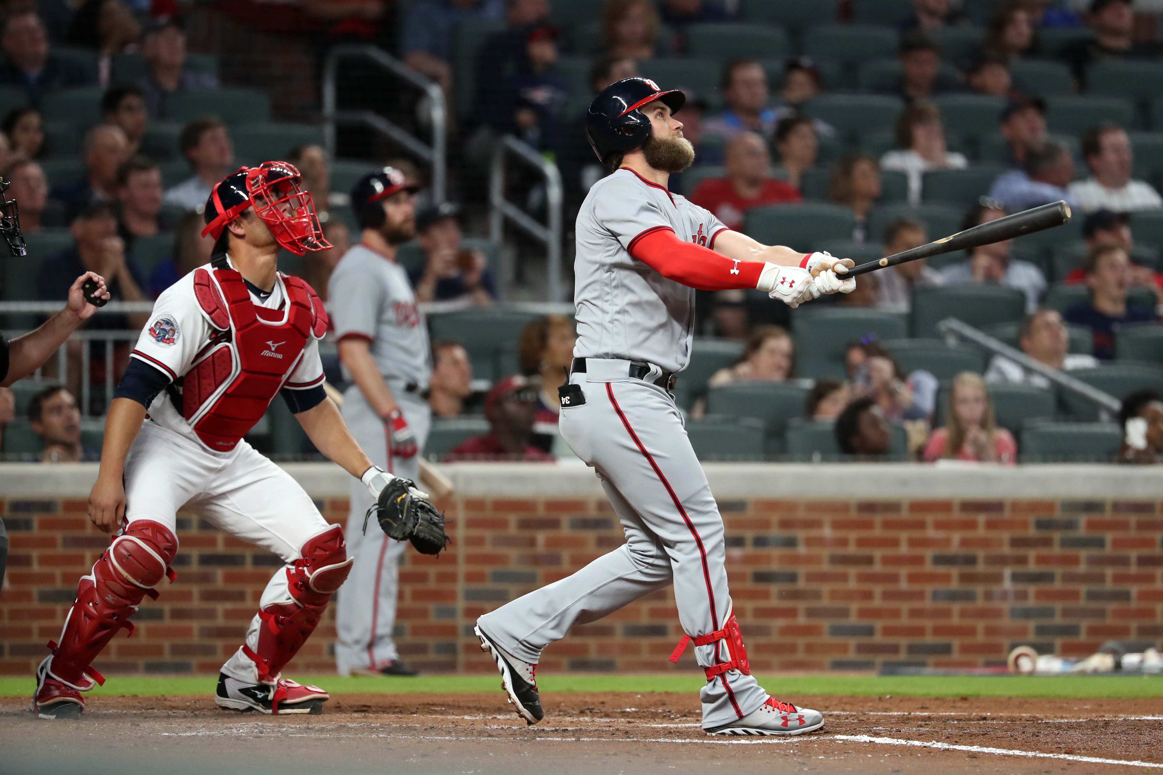 Washington Nationals right fielder Bryce Harper bats during a