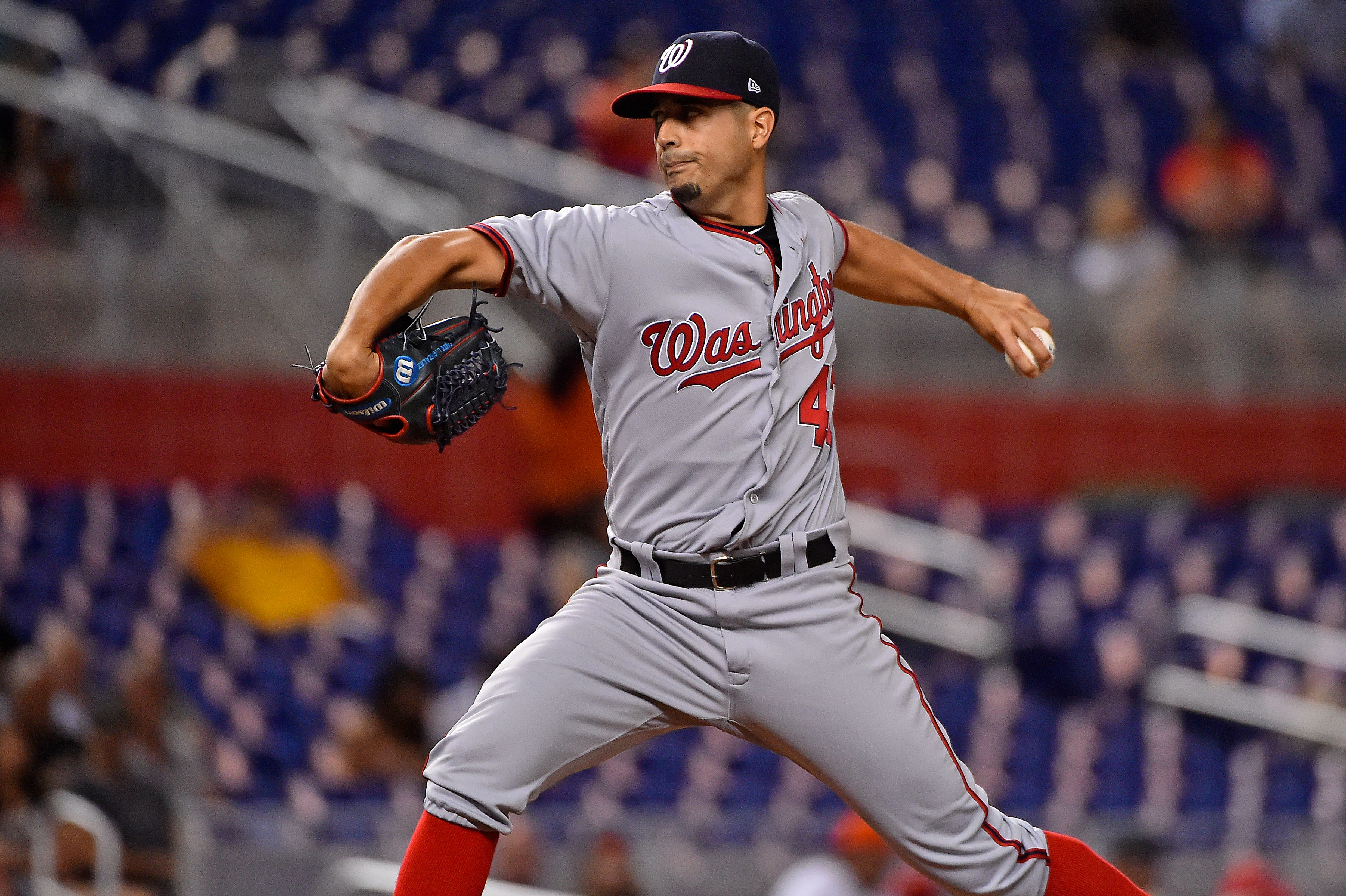 Miami Marlins pitcher Dillon Peters pitches during the first of a