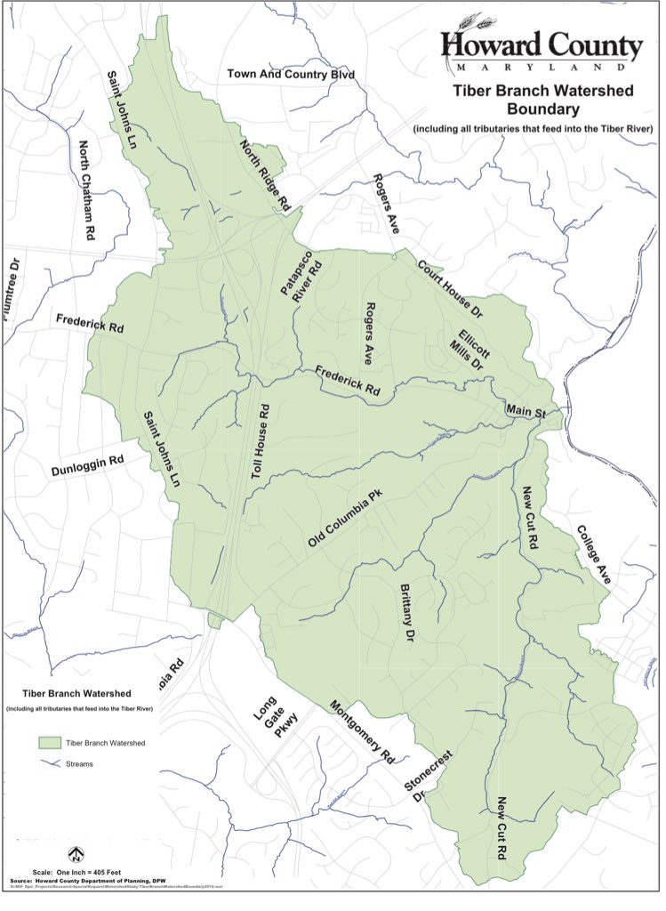 Image: Map of Tiber Hudson Watershed. Source: Howard County Government