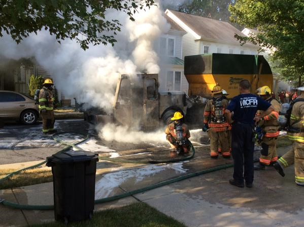 Trash truck destroyed by fire in Gaithersburg | wusa9.com